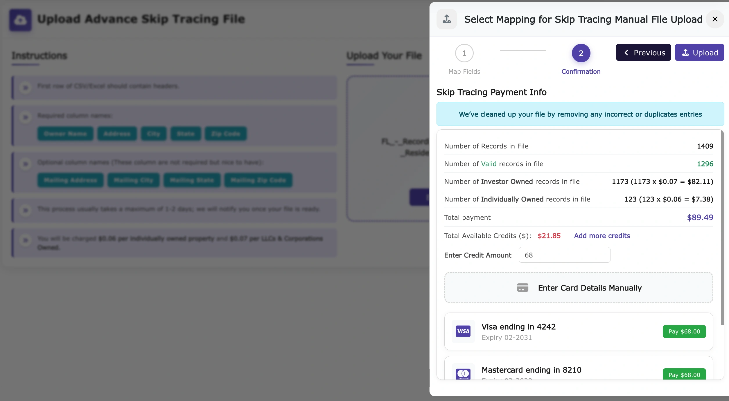 Skiptrace Select Mapping For Menual File Upload Sidebar