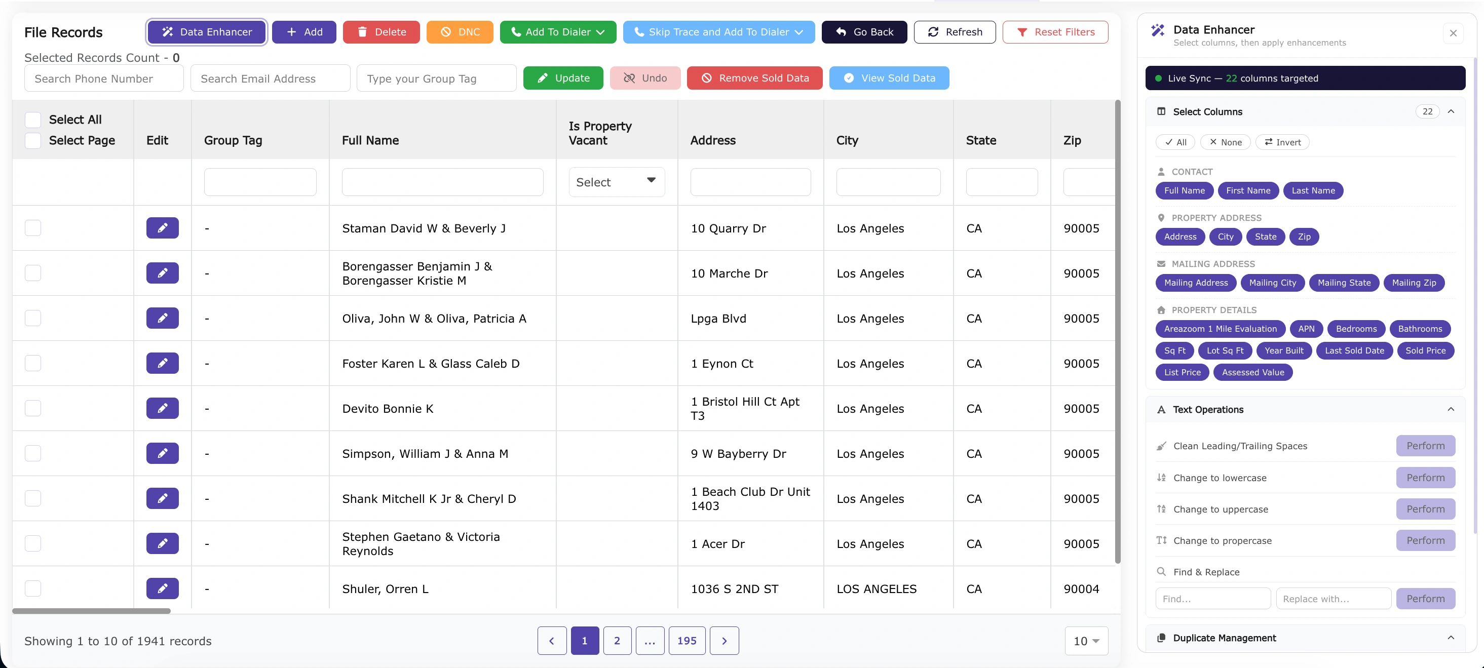 Data Manager File Records List