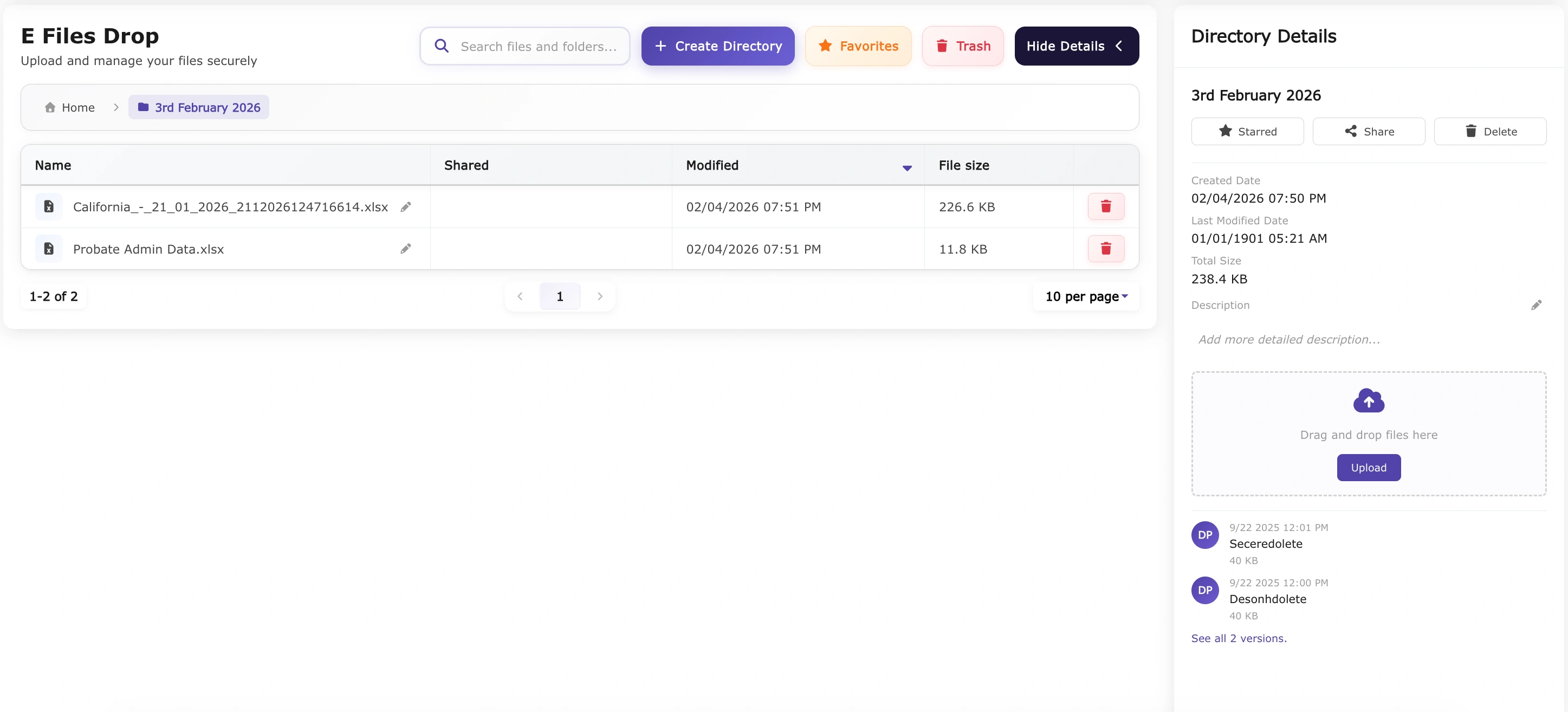E-File Drops Directory Details