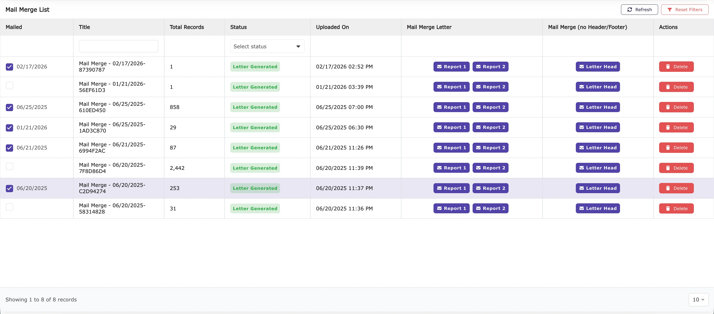 Owner Verification Mail Merge List